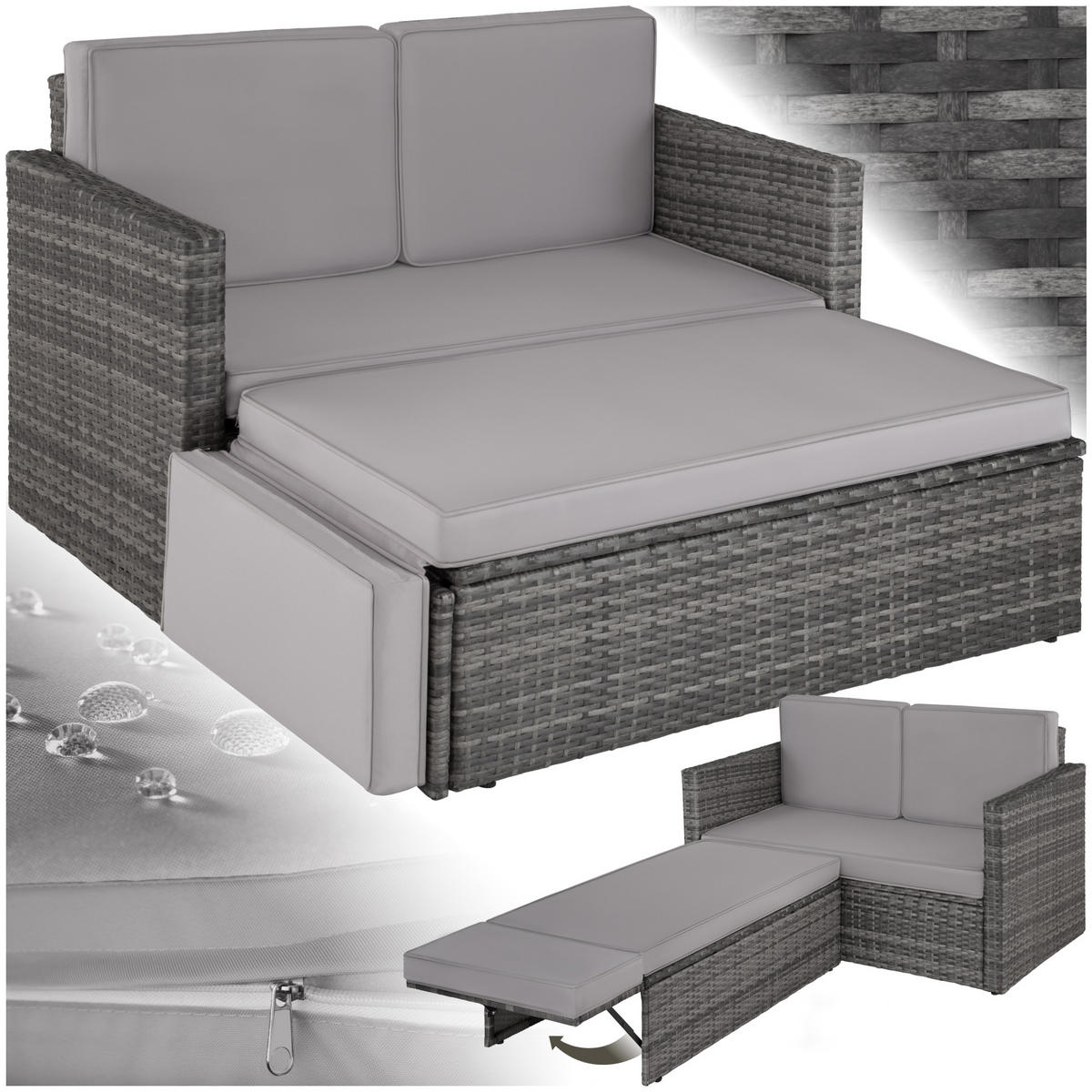 RATTANLOUNGE Korfu,Hocker mit klappbarer Stütze,grau - Grau, Kunststoff - tectake