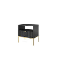 NACHTTISCH Nova - NOC, Geriffelte Front mit Goldenes Griffdesign 54x39x56 cm Schwarz - Goldfarben/Schwarz, Holzwerkstoff/Kunststoff (54/56/39cm) - DomoHome