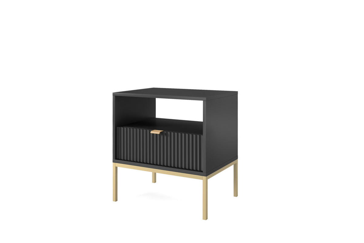 NACHTTISCH Nova - NOC, Geriffelte Front mit Goldenes Griffdesign 54x39x56 cm Schwarz - Goldfarben/Schwarz, Holzwerkstoff/Kunststoff (54/56/39cm) - DomoHome