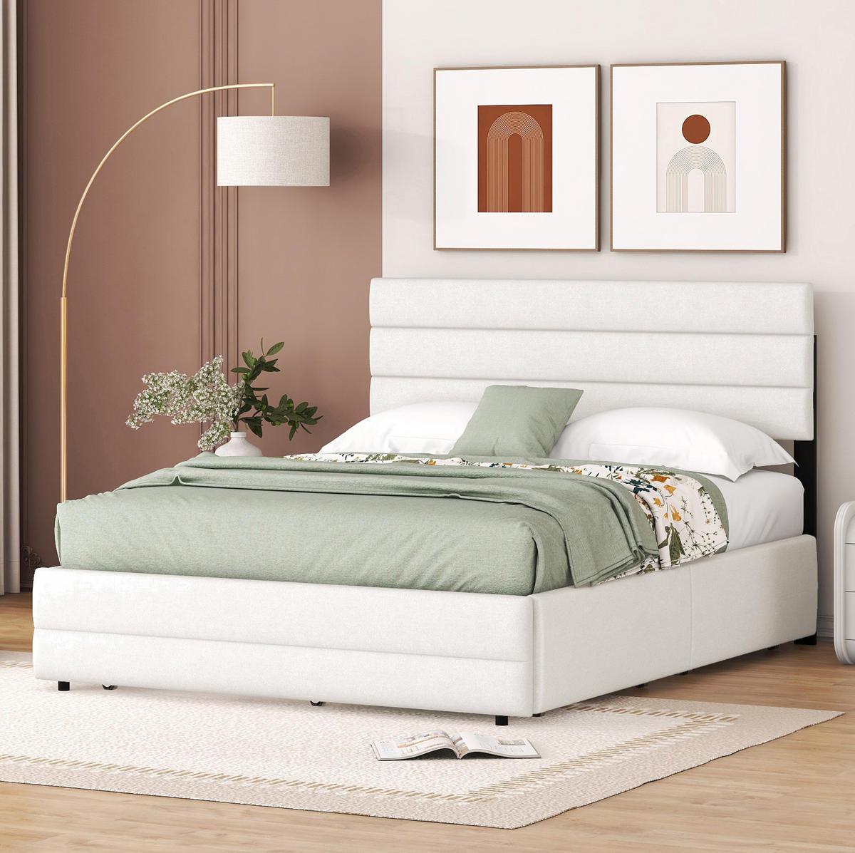 POLSTERBETT 140/200 cm in Beige mit 2 Schubladen und ausziehbarem Gästebett - Beige, Textil (140/200cm) - BEAOK