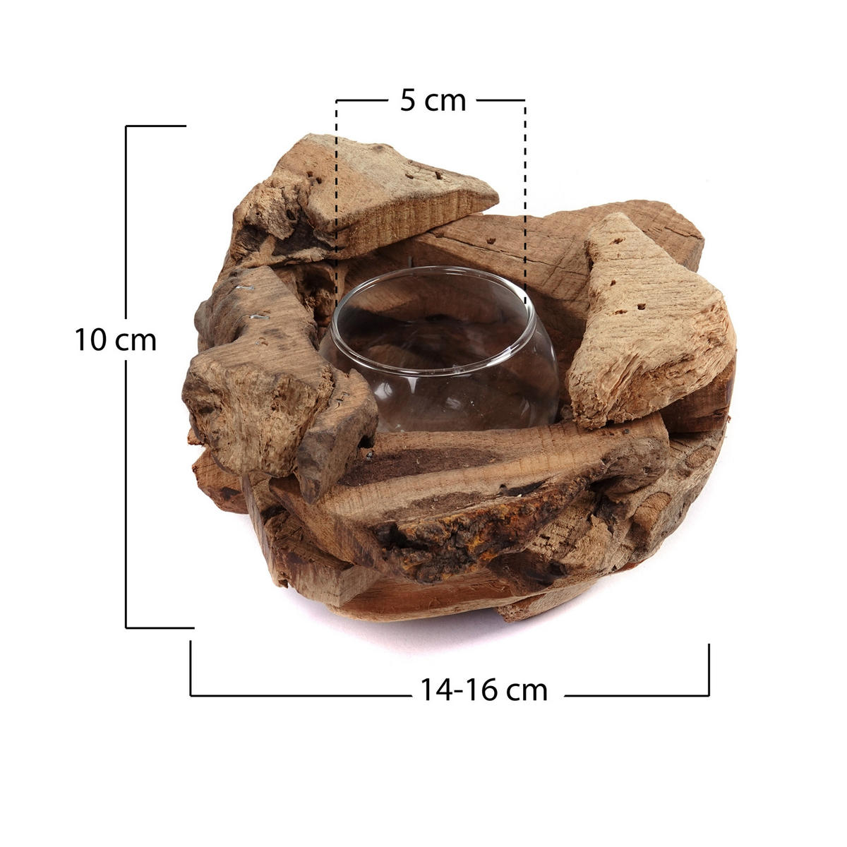 TEELICHTHALTER Mio Wurzelholz, mit Glaseinsatz naturfarben - Naturfarben, Holz (15/10/15cm) - CREEDWOOD