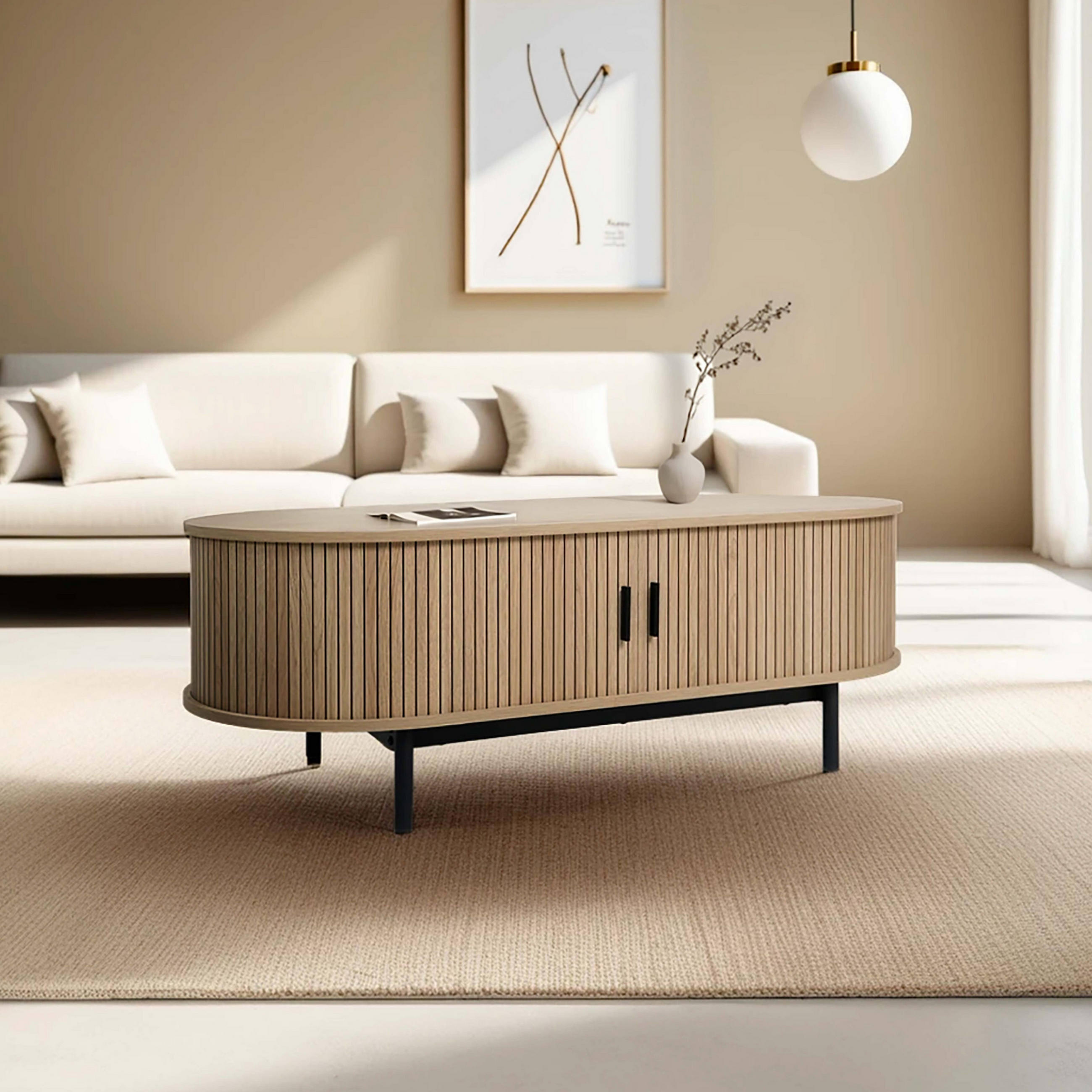 COUCHTISCH, Beigefarbe - Beige, Holz (120/55/42.5cm) - Oviala