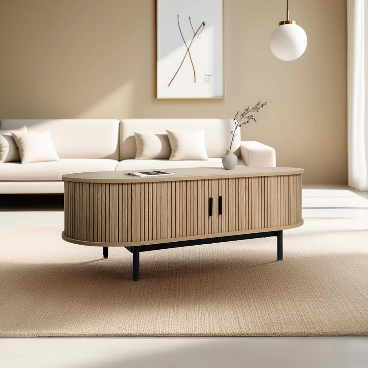 COUCHTISCH, Beigefarbe - Beige, Holz (120/55/42.5cm) - Oviala