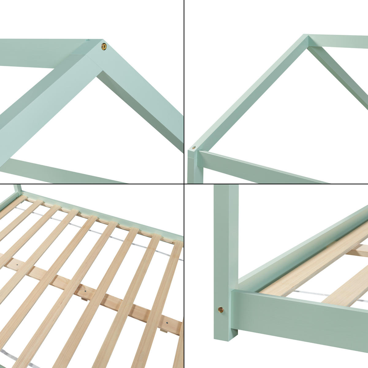 HAUSBETT Cerro mit Matratze - Mintgrün, Holz/Textil (120/200cm) - [en.casa]