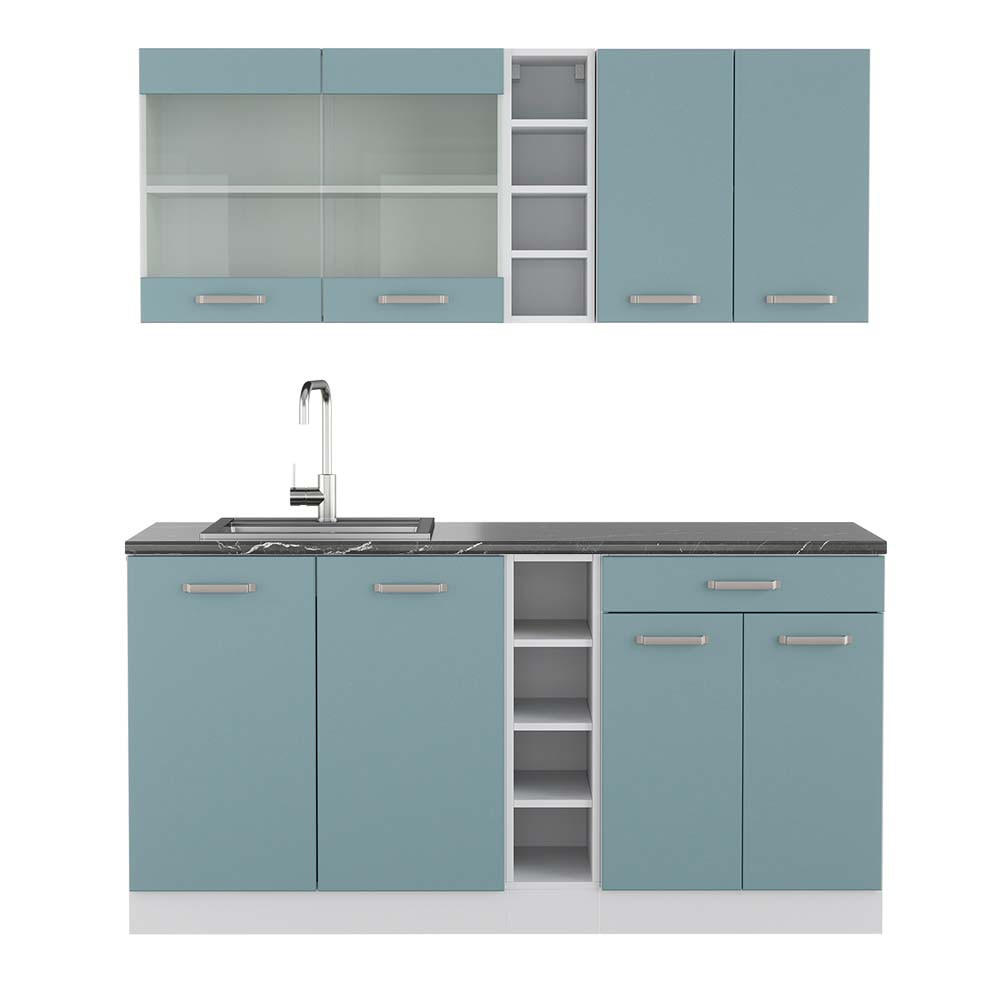 SINGLEKÜCHE R-Line Blau-Grau/Weiß 160 cm, AP Anthrazit - Blaugrau/Weiß, Holzwerkstoff (160/81.6/60cm) - Vicco