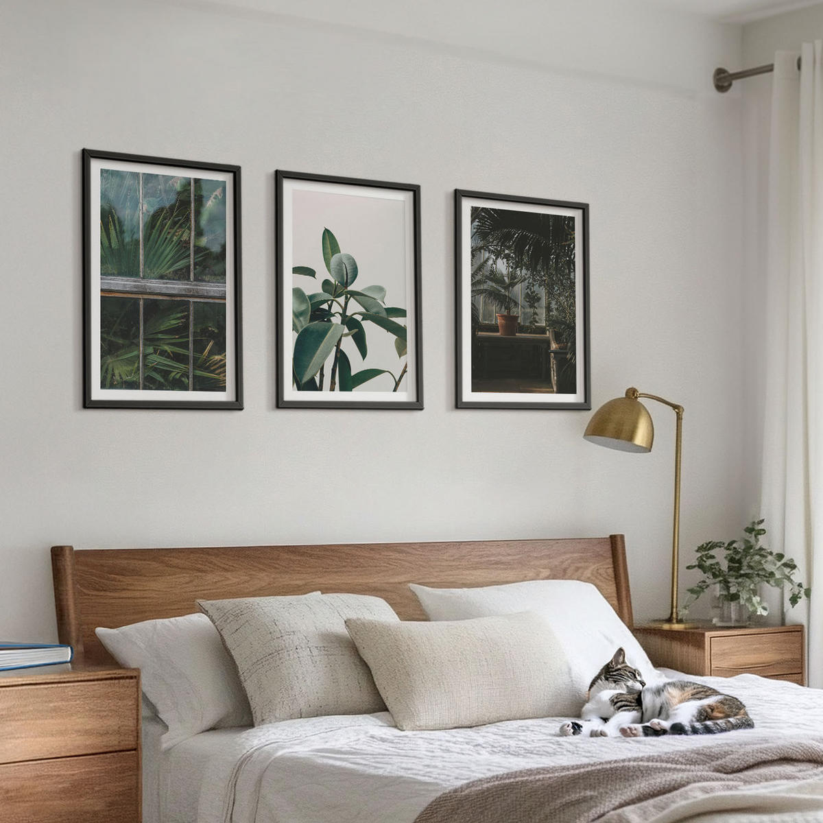 WANDBILDER 3er-Set - 40x60 cm Schwarzer Rahmen - Grüne Blätter an der Fensterpflanze - Schwarz, Kunststoff (40/60cm) - ArtPrintCave