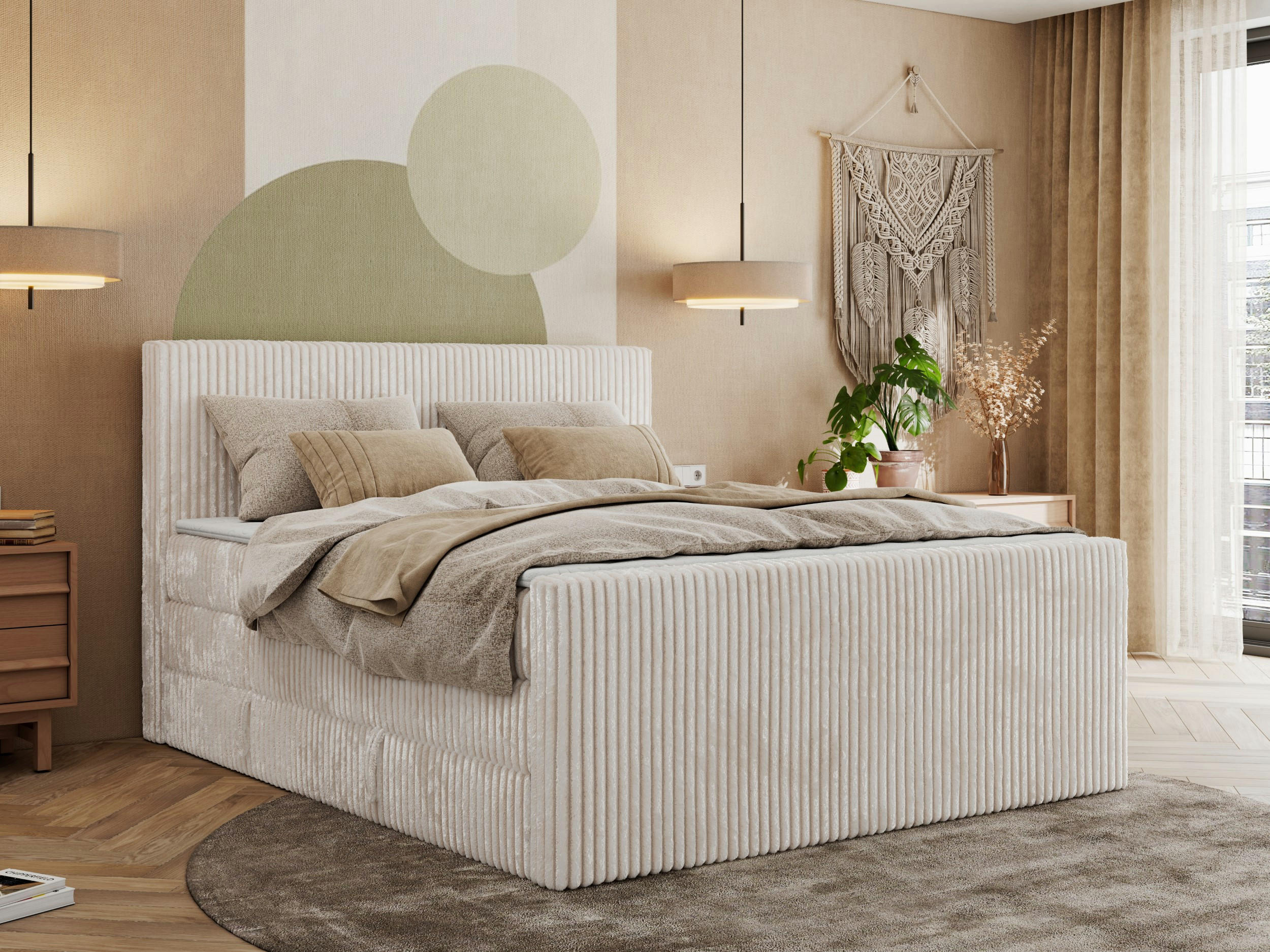 BOXSPRINGBETT TILIANO KING DUO 200/200 - Beige Cord - H3 - Beige, Textil (200/200cm) - MKS