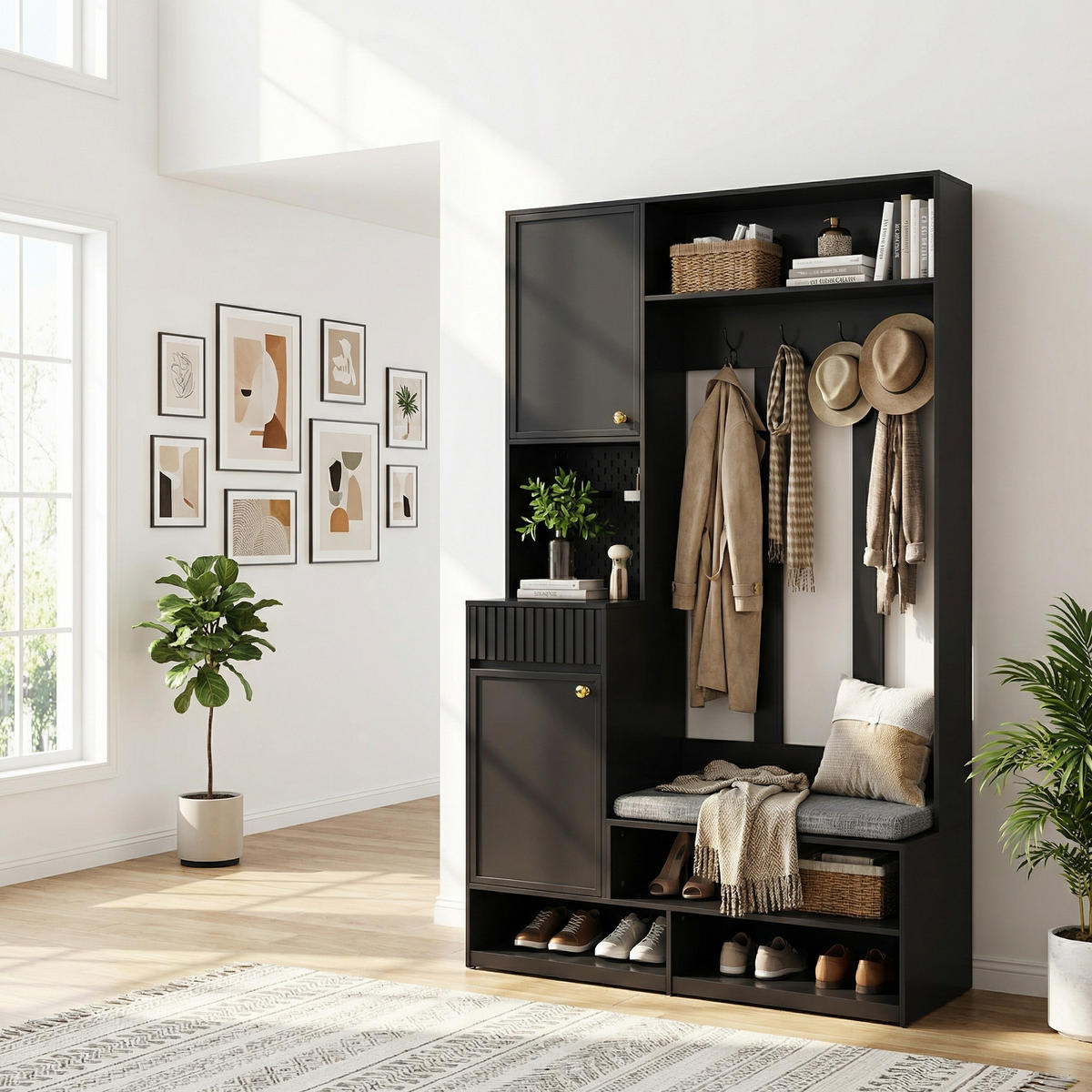 GARDEROBEN-SET 100 cm in Schwarz 6-in-1 Flurgarderobe - Schwarz, Holzwerkstoff (100/180/35cm) - Urban Meuble