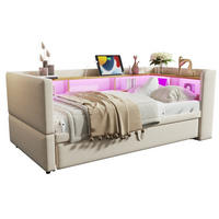 POLSTERBETT 90/180 cm Beige aus Flanell mit LED und Steckdosen - Beige, Textil (90/190cm) - OKMYHOME