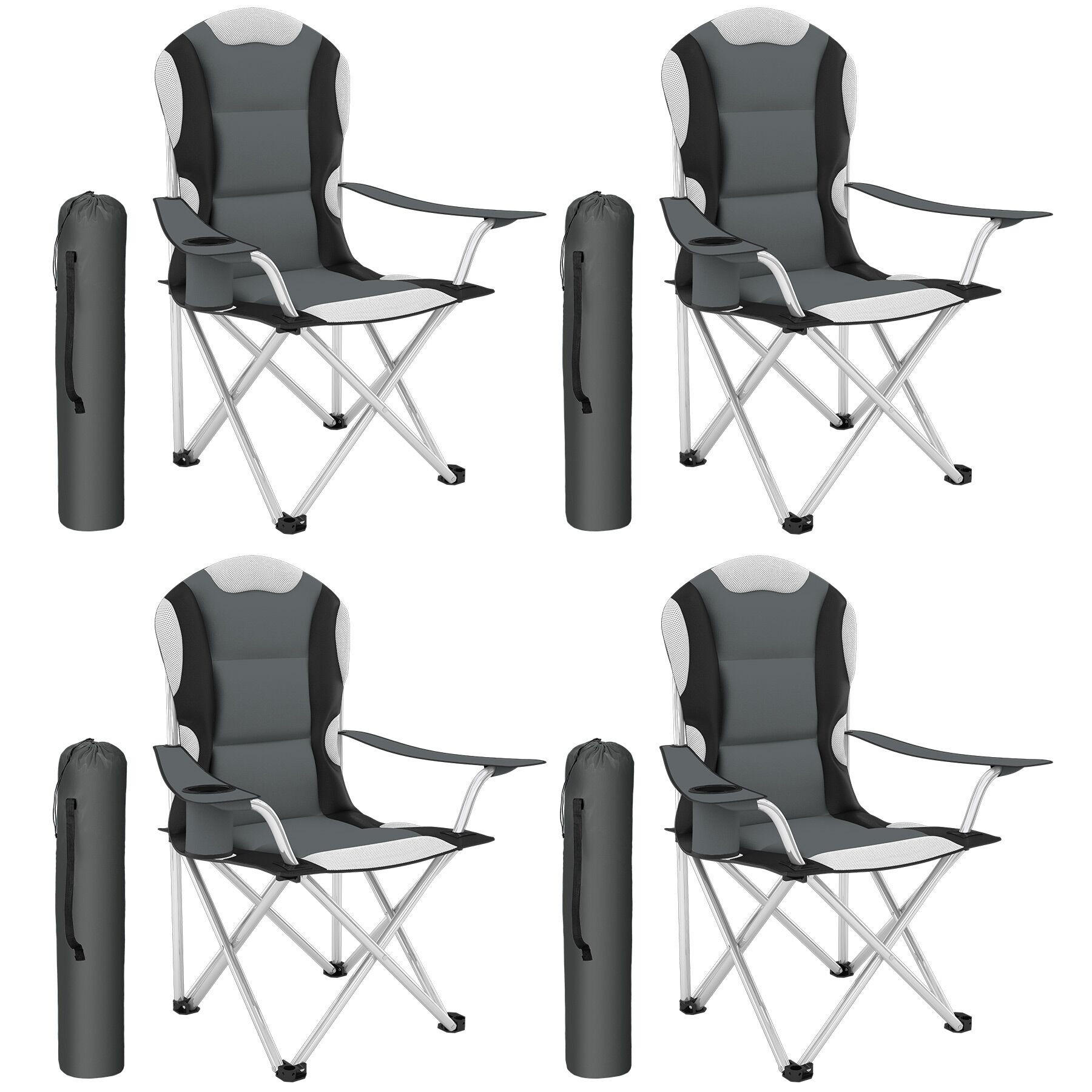 CAMPINGSTUHL 4er Set, 60 x 88 x 110 cm, grau - Grau, Textil (88/110/60cm) - tectake