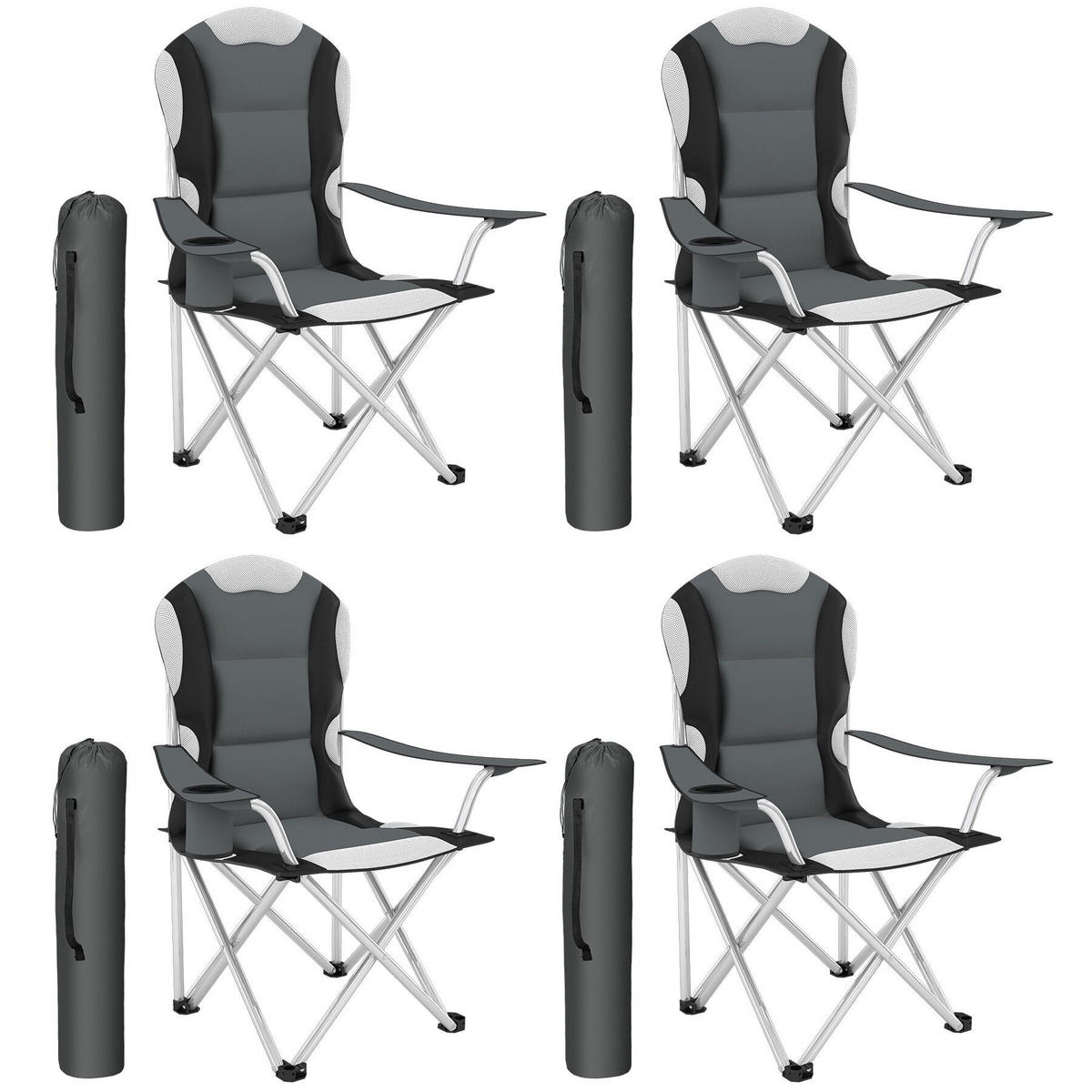 CAMPINGSTUHL 4er Set, 60 x 88 x 110 cm, grau - Grau, Textil (88/110/60cm) - tectake