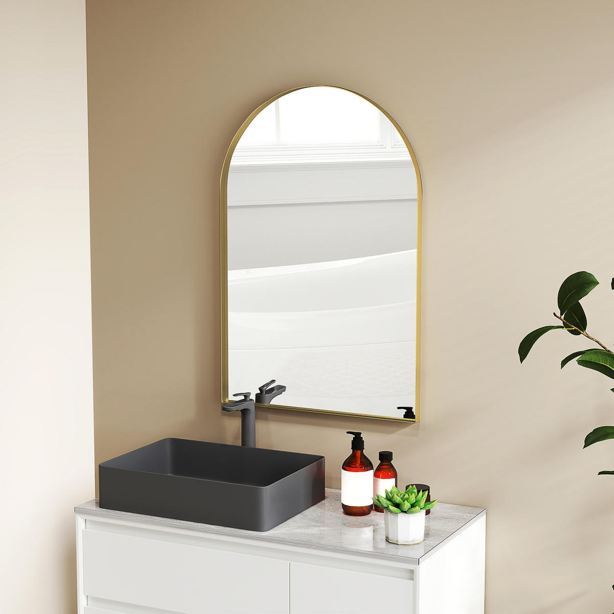 BADEZIMMERSPIEGEL DE-15156 60/90 cm gewölbt Gold - Goldfarben, Glas (3/90/60cm) - ComfortXL