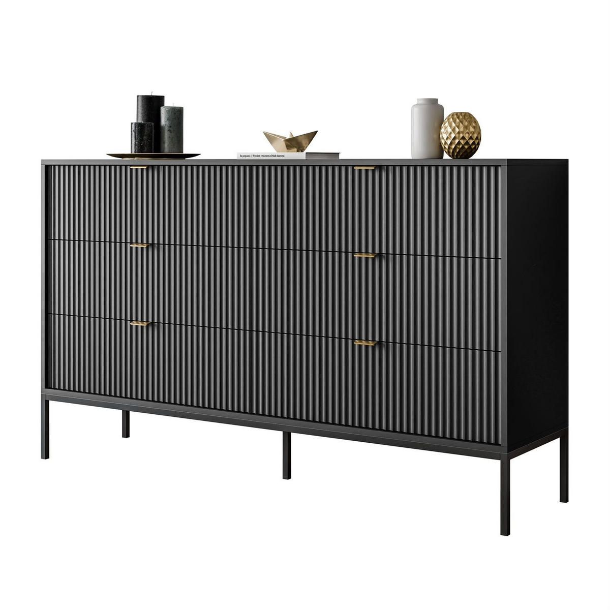 KOMMODE CORTADO KS154 MIT SCHUBLADEN SCHWARZ - Schwarz, Holzwerkstoff (154/91/39cm) - Lookway