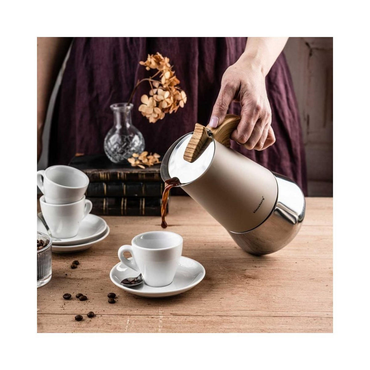 ESPRESSOKOCHER Creme 12.8/15.5/21.7 cm KB7996 - Creme, Metall (15.5/21.7/12.8cm) - Klausberg 