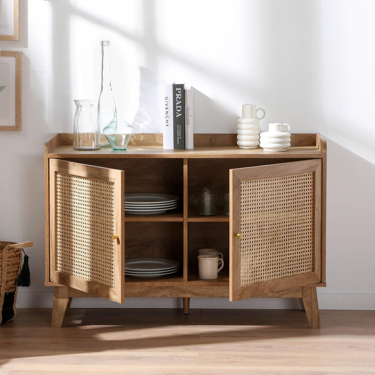 SIDEBOARD 2 Türen mit Rattan-Geflecht L110 cm - PALMO - Apfelbaumfarben, Holzwerkstoff (39/74.5/110cm) - Calicosy