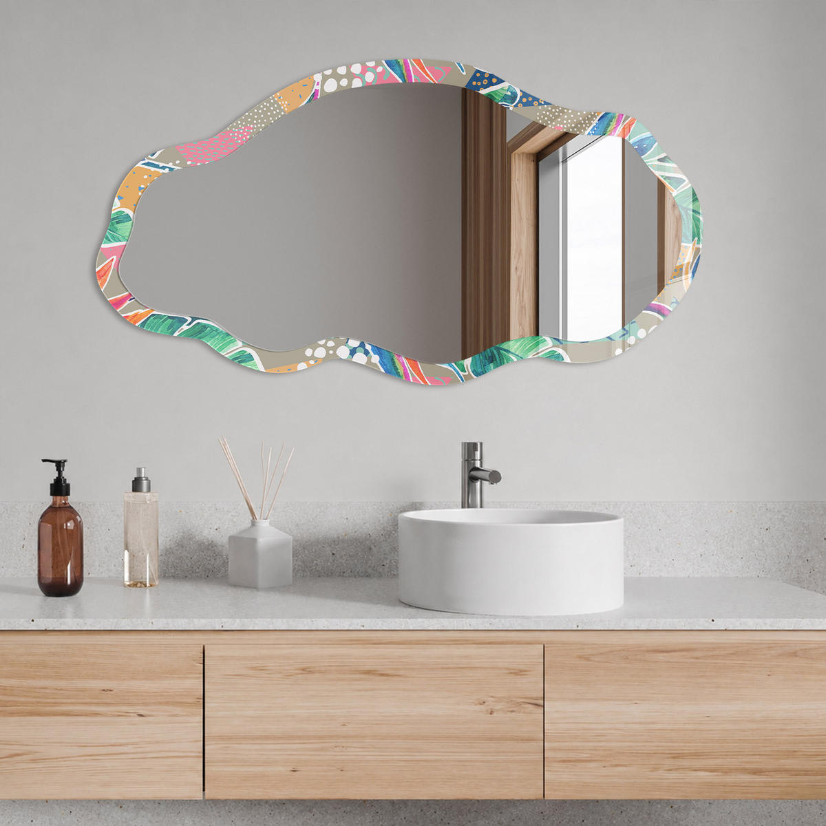 SPIEGEL 90x45 cm asymmetrisch mit Druck - Tropische Blätter - Transparent, Glas (45/90/0.4cm) - TULUP