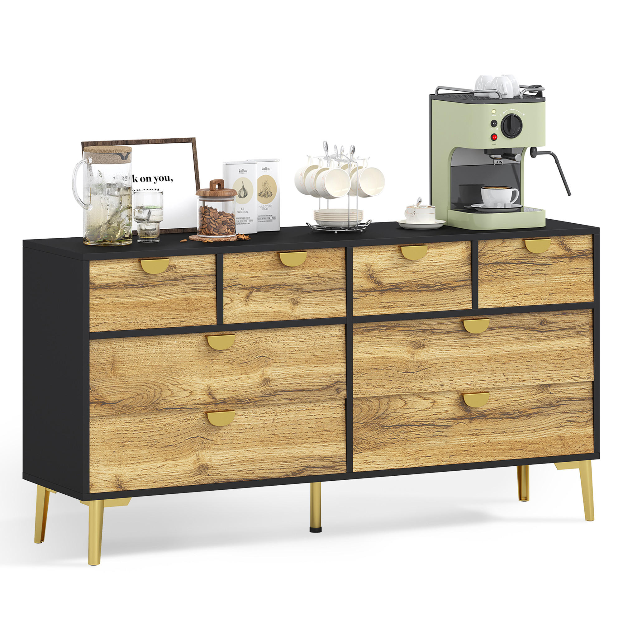 SIDEBOARD mit 8 Schubladen Brown und Black 150/40/78 cm - Braun, Holz (40/78/150cm) - Urban Meuble