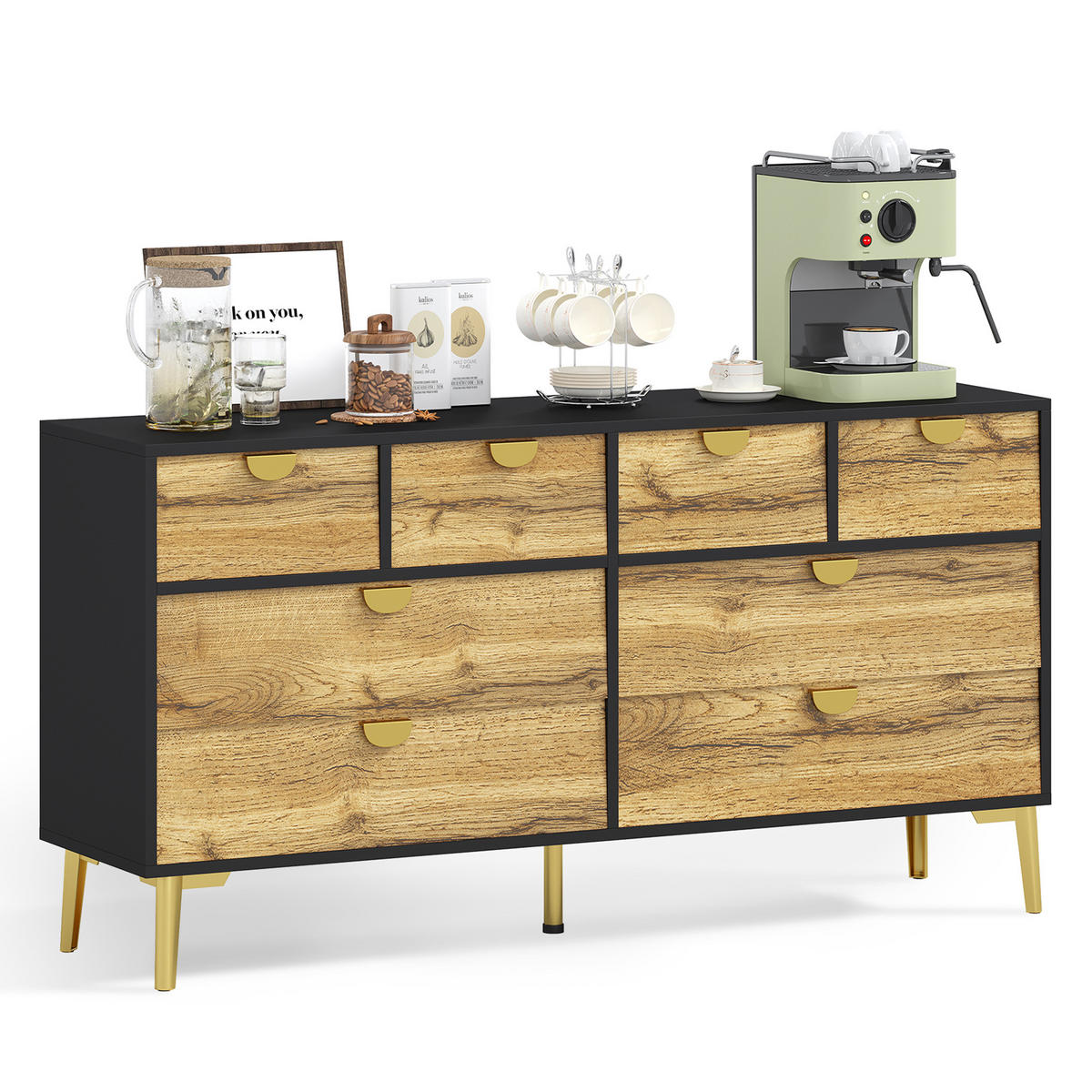 SIDEBOARD mit 8 Schubladen Brown und Black 150/40/78 cm - Braun, Holz (40/78/150cm) - Urban Meuble