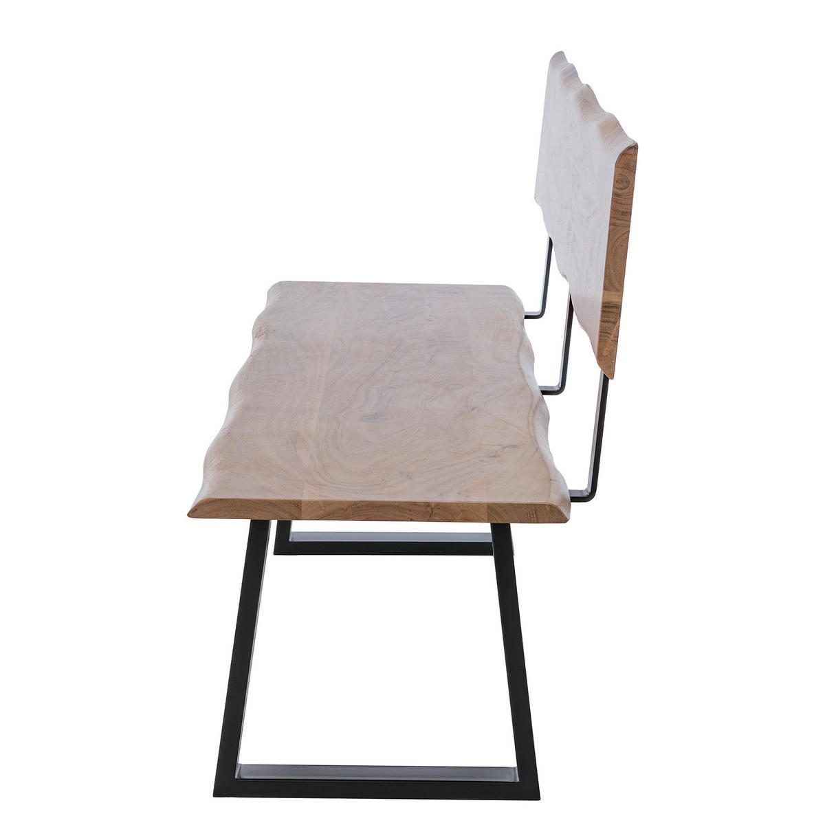 SITZBANK - Akazie massiv / Eisen - Schwarz/Braun, Holz/Metall (200/85/50cm) - home24