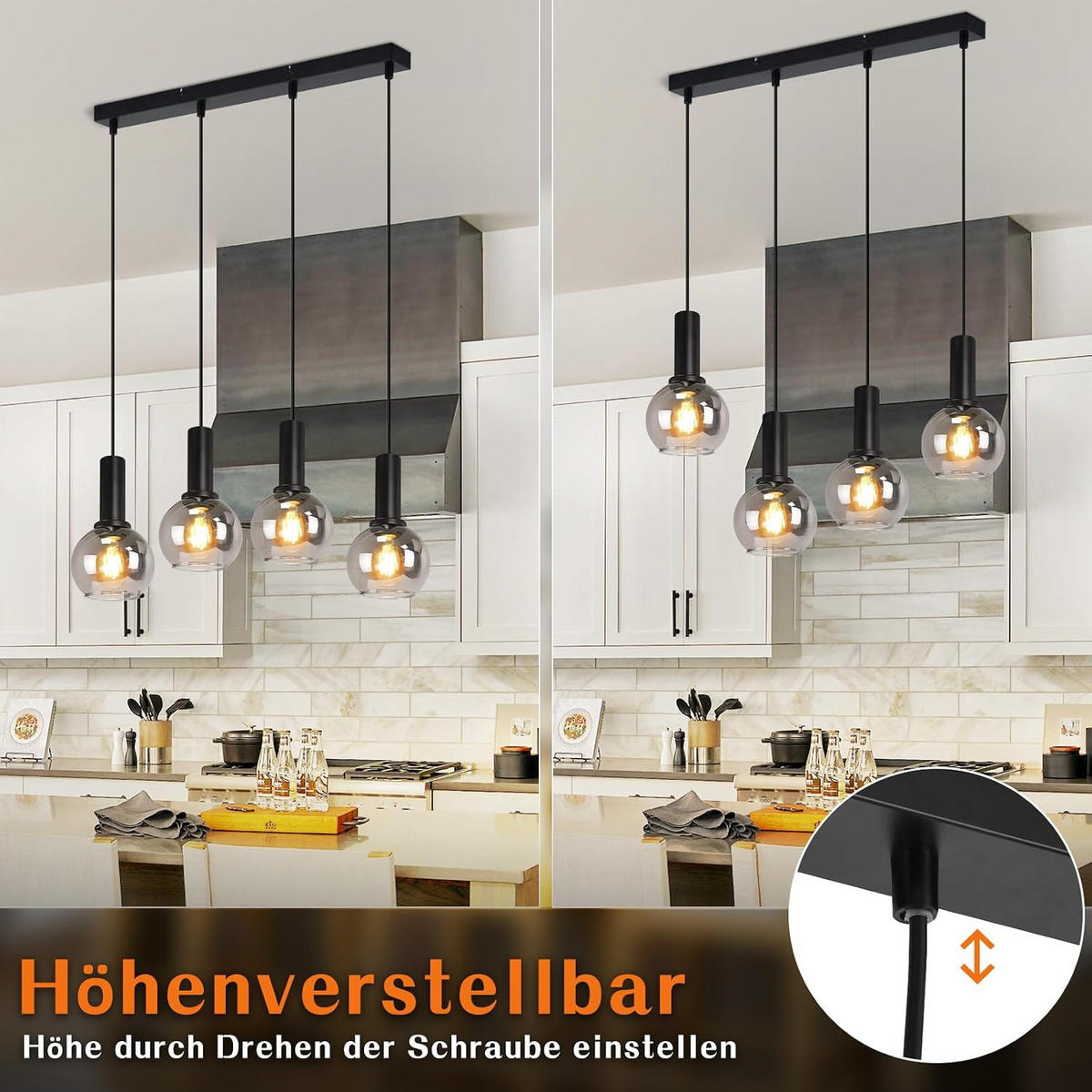 HÄNGELEUCHTE Krenq 55/13/145 cm - Schwarz, Glas/Metall (55/13/145cm) - ZMH