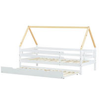 HAUSBETT 90/200 cm mit Ausziehbett, Rundum-Sicherheitsgeländer und Massivholzgestell, Weiß/Natur - Weiß, Holz (90/200cm) - Redom