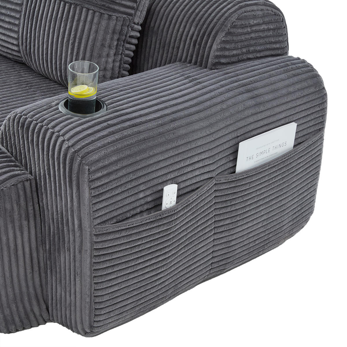 ECKSOFA 3-Sitzer Cordstoff Dunkelgrau mit Hocker 268/174/80 cm - Dunkelgrau, Textil (174/268cm) - Korfee