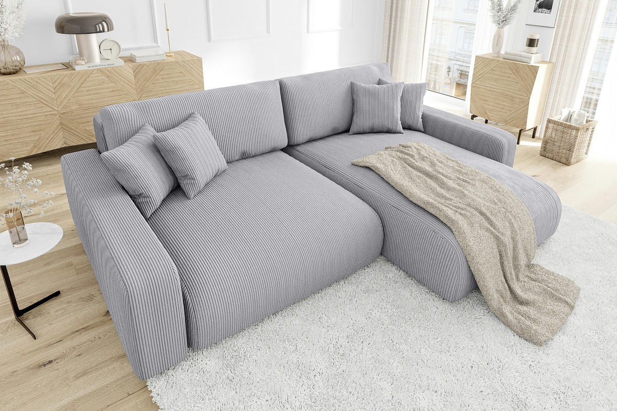 ECKSOFA Emma Hellgrau Cord - Ottomane rechts - Hellgrau, Textil (234/170cm) - S-Style Möbel