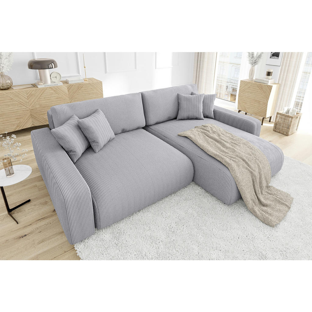 Thumbnail - S-Style Möbel Ecksofa, Hellgrau, Textil, Birke, 4-Sitzer, Füllung: Silikon,Komfortschaum, L-Form,L-Form, 234x170 cm, Her...