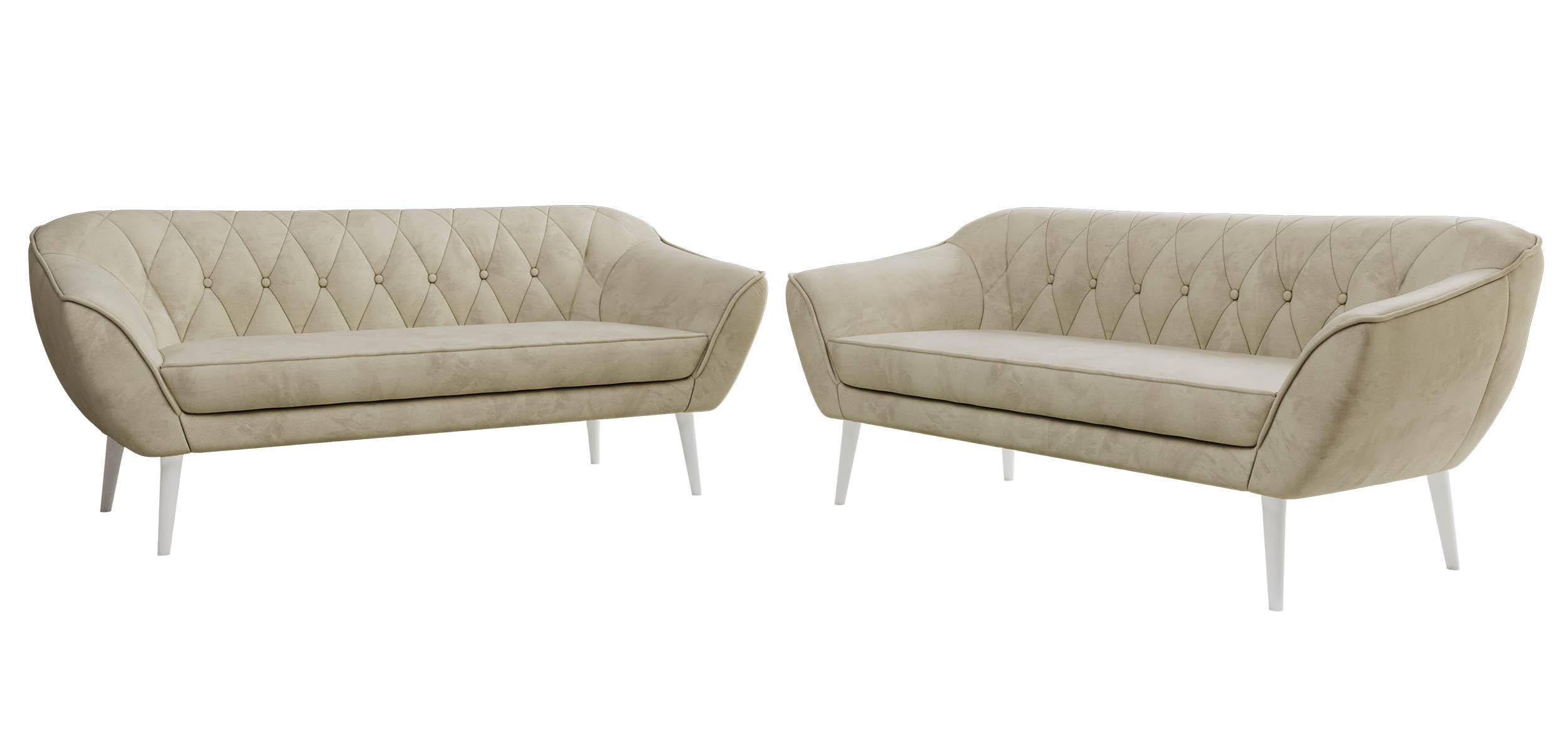 SEDACÍ SOUPRAVA 3+3 PIRS - Béžová Samet - Bílé nohy - bílá/béžová, kompozitní dřevo/textil (180/75/74cm) - MKS