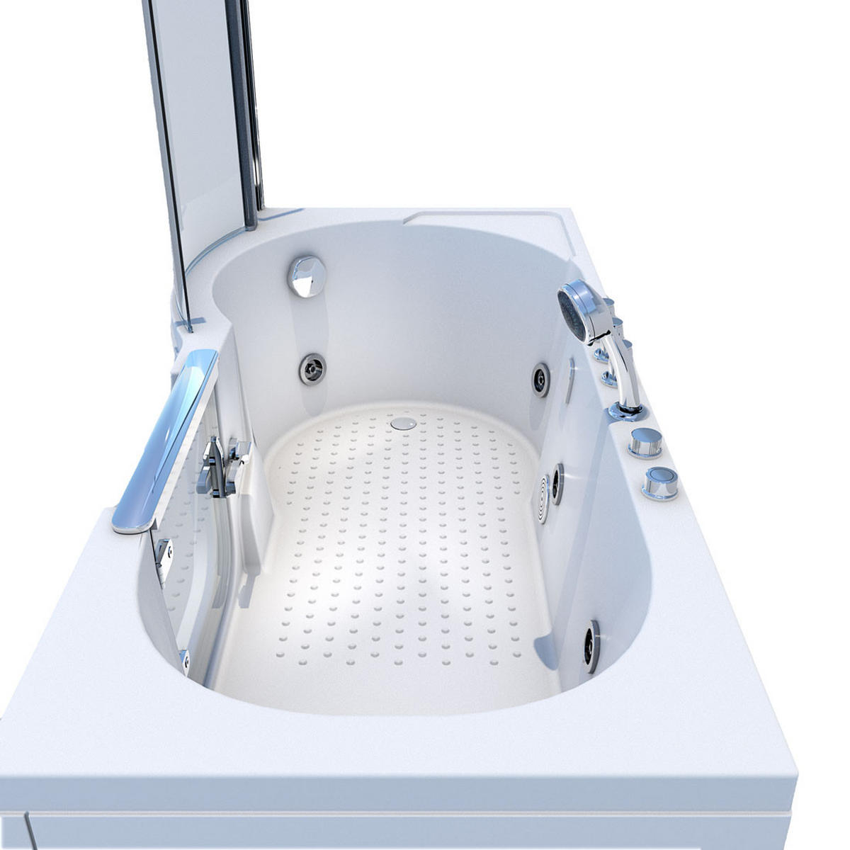 SENIORENDUSCHE Whirlpool mit Tür S12D-TH-WP-R-EC - Weiß, Glas/Kunststoff (170/200/85cm) - AcquaVapore by Sandra Jentho