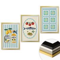 WANDBILDER 3er Set - 40x60 cm Goldrahmen - Illustrationen von Küchen im mediterranen Stil - Goldfarben, Kunststoff (40/60cm) - ArtPrintCave