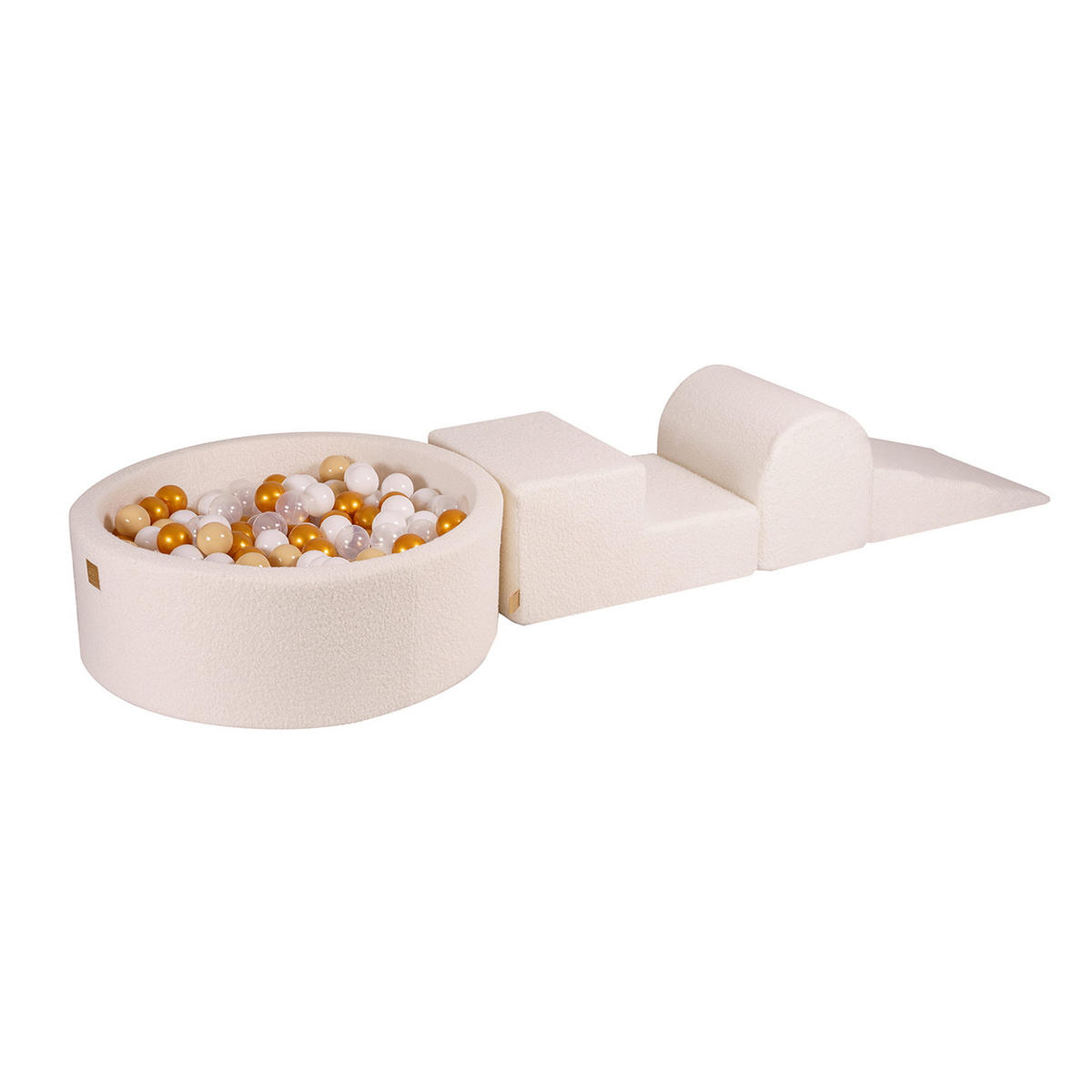 BÄLLEBAD mit Schaumstoff Bausteinen für Kinder, Boucle, Weiß - Transparent/Beige, Textil (230/45/30cm) - MeowBaby