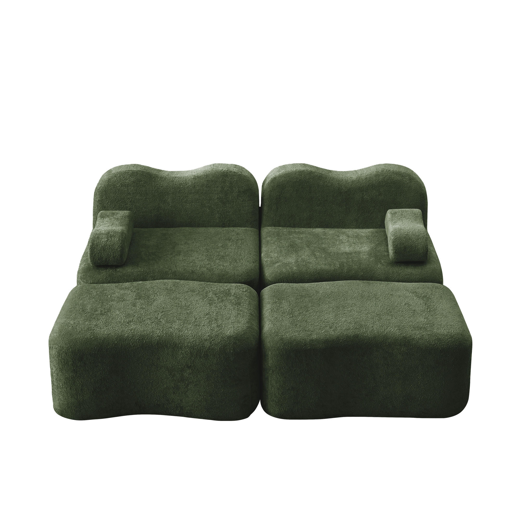SOFA 192×167×70 cm Velvet rahmenlos modular 2-Sitzer mit 2 Ottomans, grün - Grün, Textil (167/70/192cm) - Luhomfu