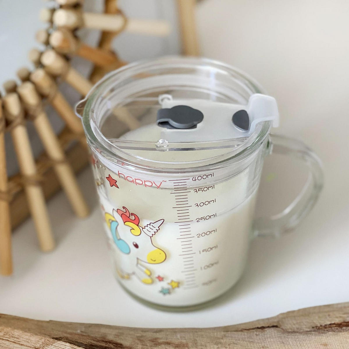 KINDER TRINKBECHER 400 ml - Weiß, Glas (8.8/11.5/12.5cm) - Intirilife