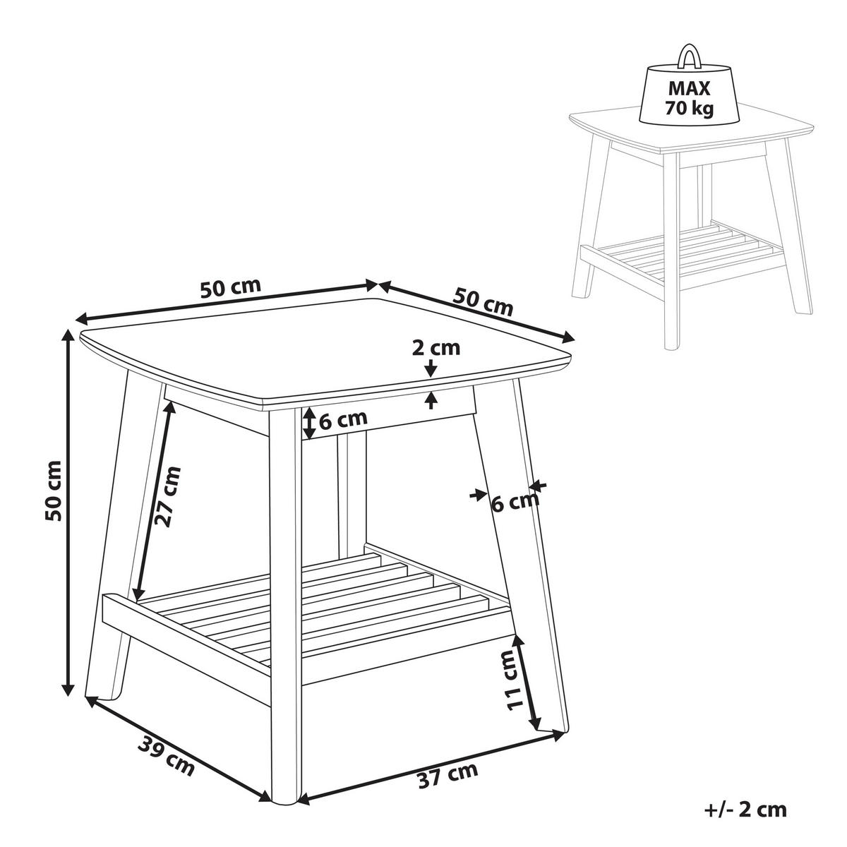 BEISTELLTISCH heller Holzfarbton quadratisch 50/50 cm Tulare - Hellbraun, Holz (50/50/50cm) - Beliani