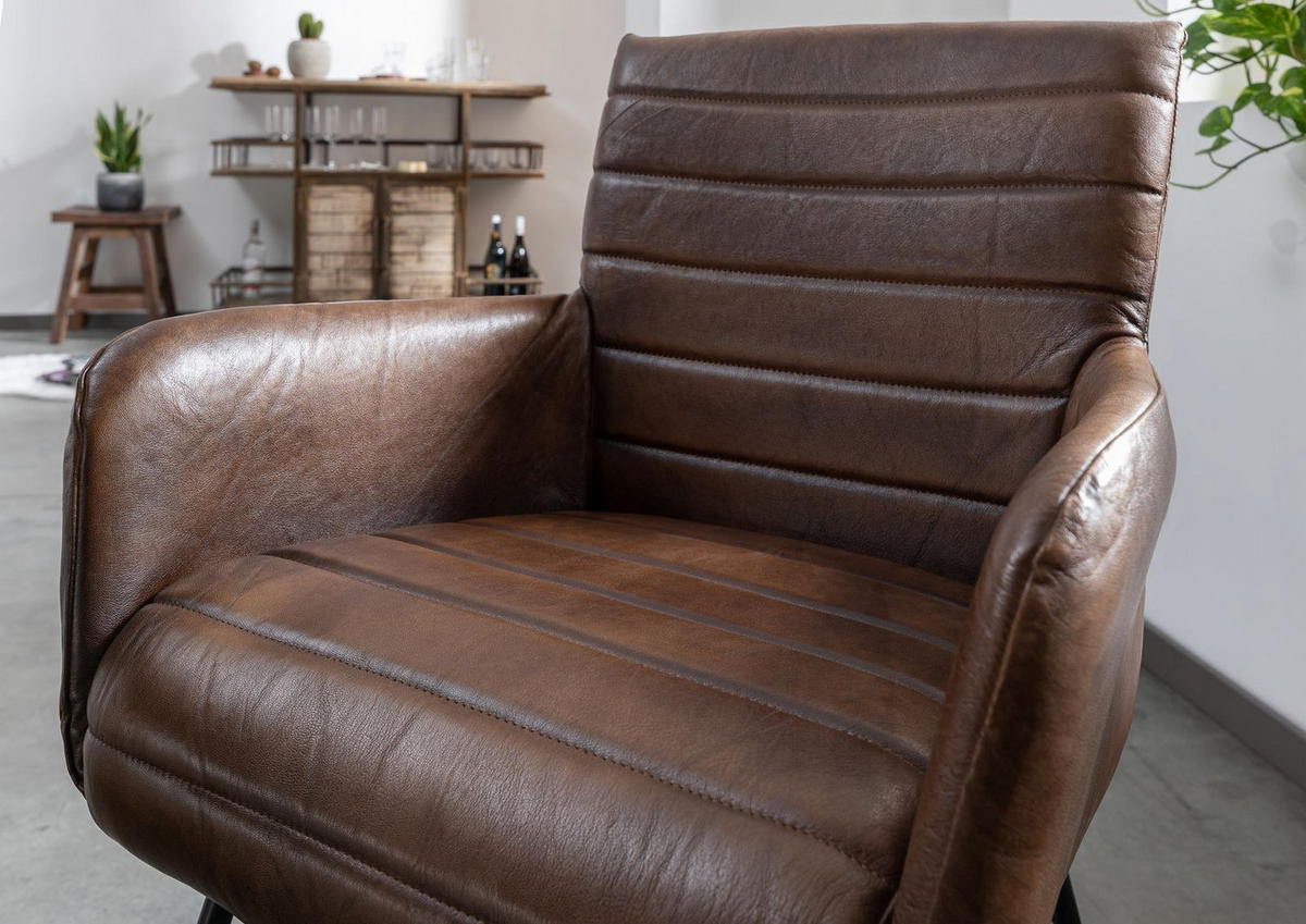 STUHL Echtleder 62x62x84 dunkelbraun IRON LABEL #06 - Dunkelbraun, Leder (62/84/62cm) - Massivmoebel24