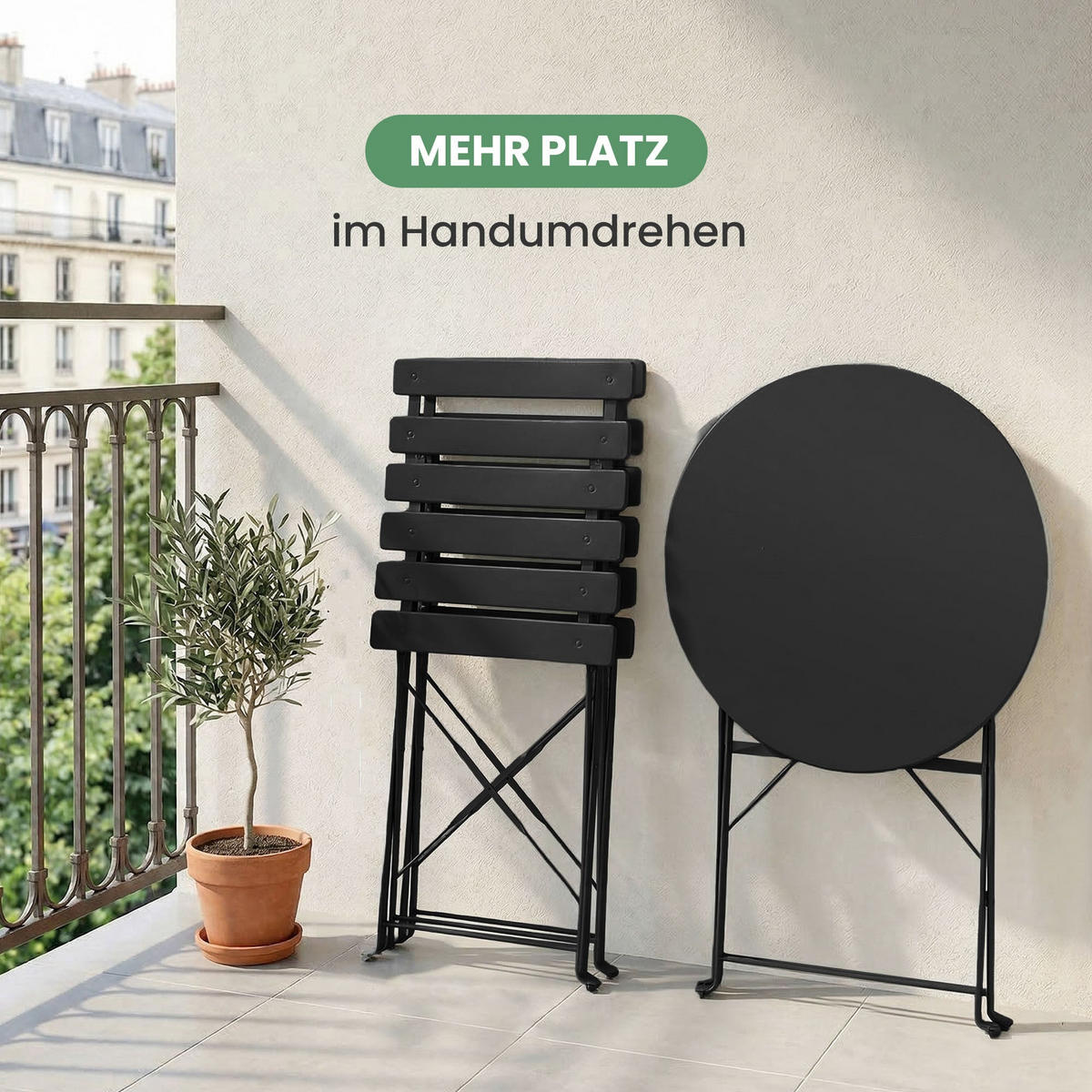 BALKONSET 3-er Set Metall Schwarz - Schwarz, Metall - Akord