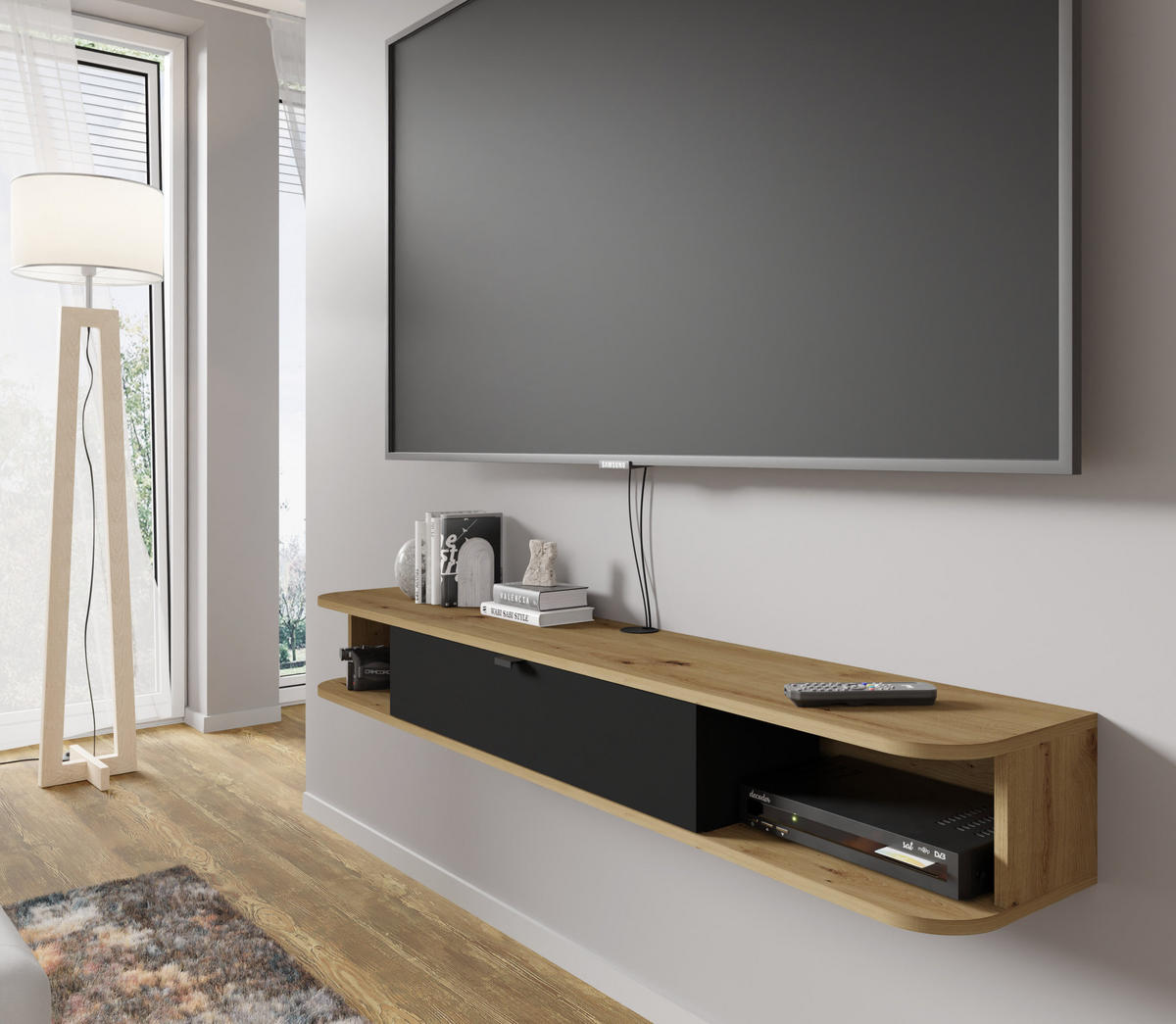 TV LOWBOARD Artisan Eiche, Schwarz 156/20/29 - Schwarz, Holzwerkstoff (156/20/29cm) - RAUMHIRSCH FURNITURE