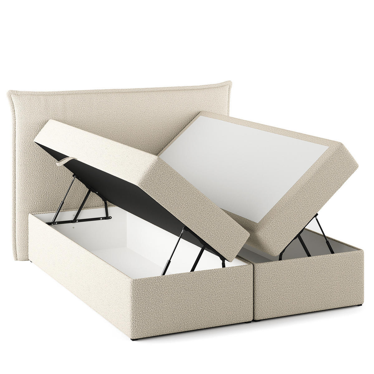 BOXBETT mit Stauraum - Bouclé - Creme, Holzwerkstoff/Textil (160/200cm) - home24