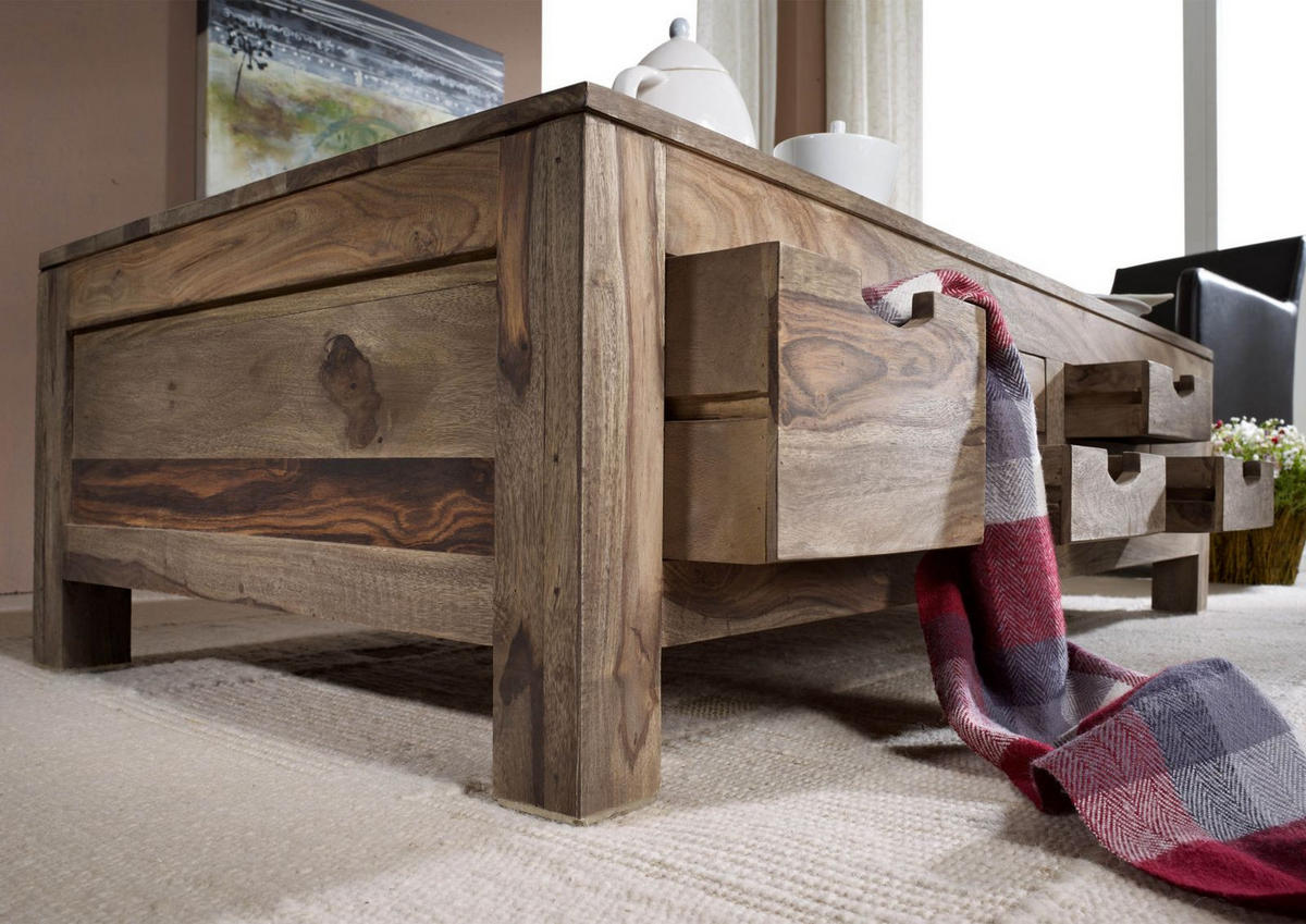COUCHTISCH Sheesham 135x70x40 grau geölt NATURE GREY #43 - Grau, Holz (135/70/40cm) - Massivmoebel24