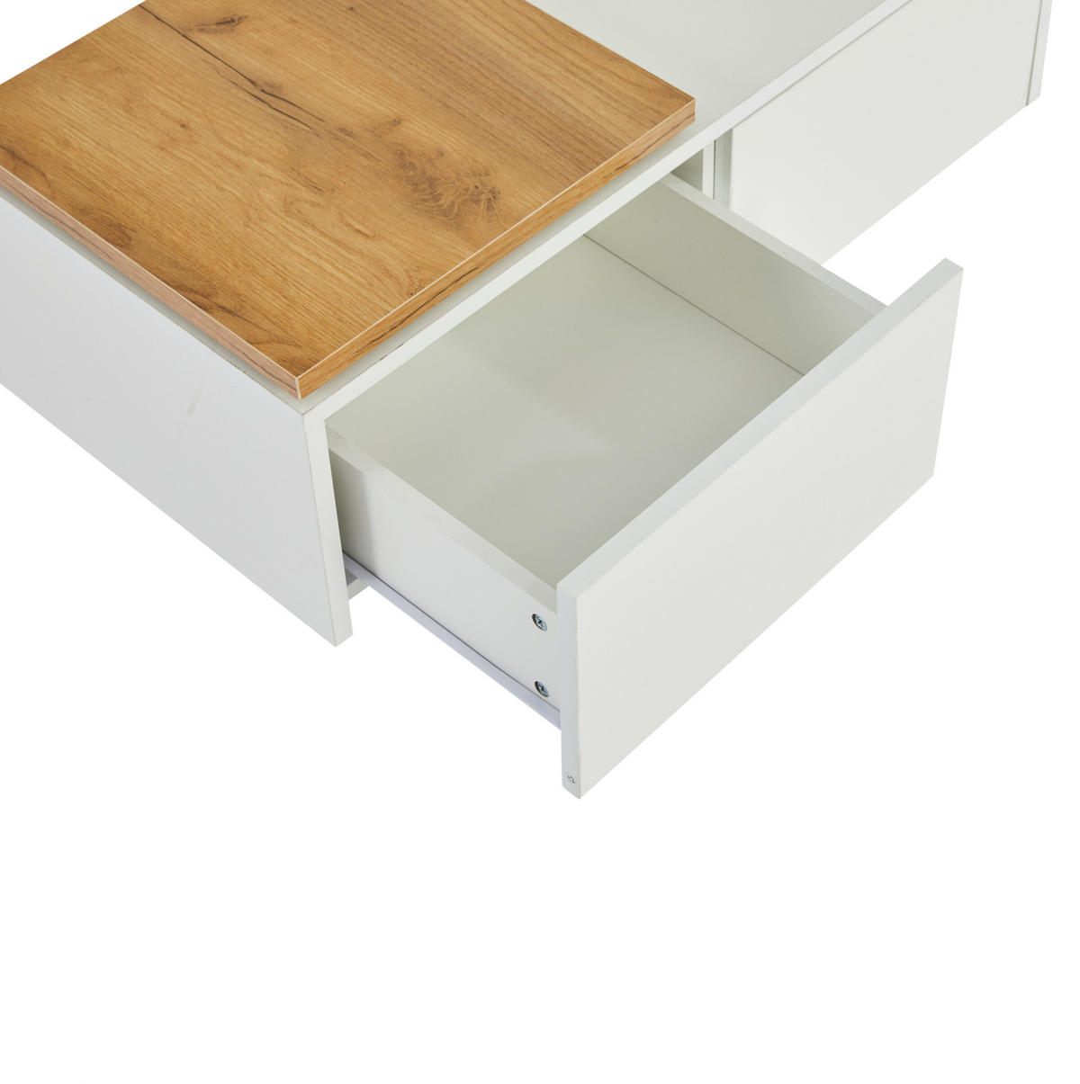 COUCHTISCH 75/75 cm in Weiß Hochglanz mit 4 Schubladen und verschiebbaren Platten - Weiß, Holzwerkstoff (75/75/33.5cm) - BEAOK