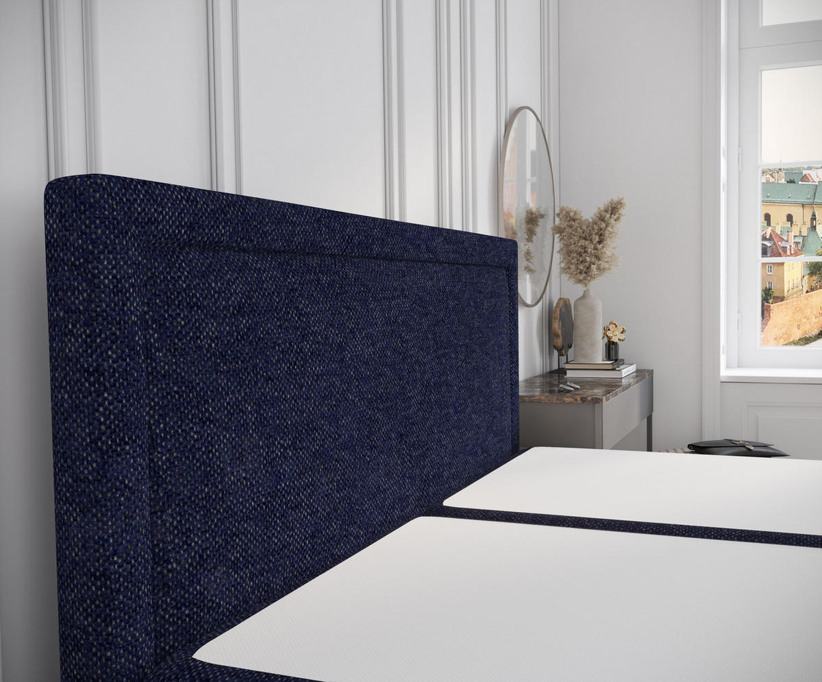BOXBETT Tribeca Marineblau 180/200 cm mit Taschenmatratze und Topper - Schwarz/Dunkelblau, Holz/Holzwerkstoff (180/200cm) - Maison de Reve