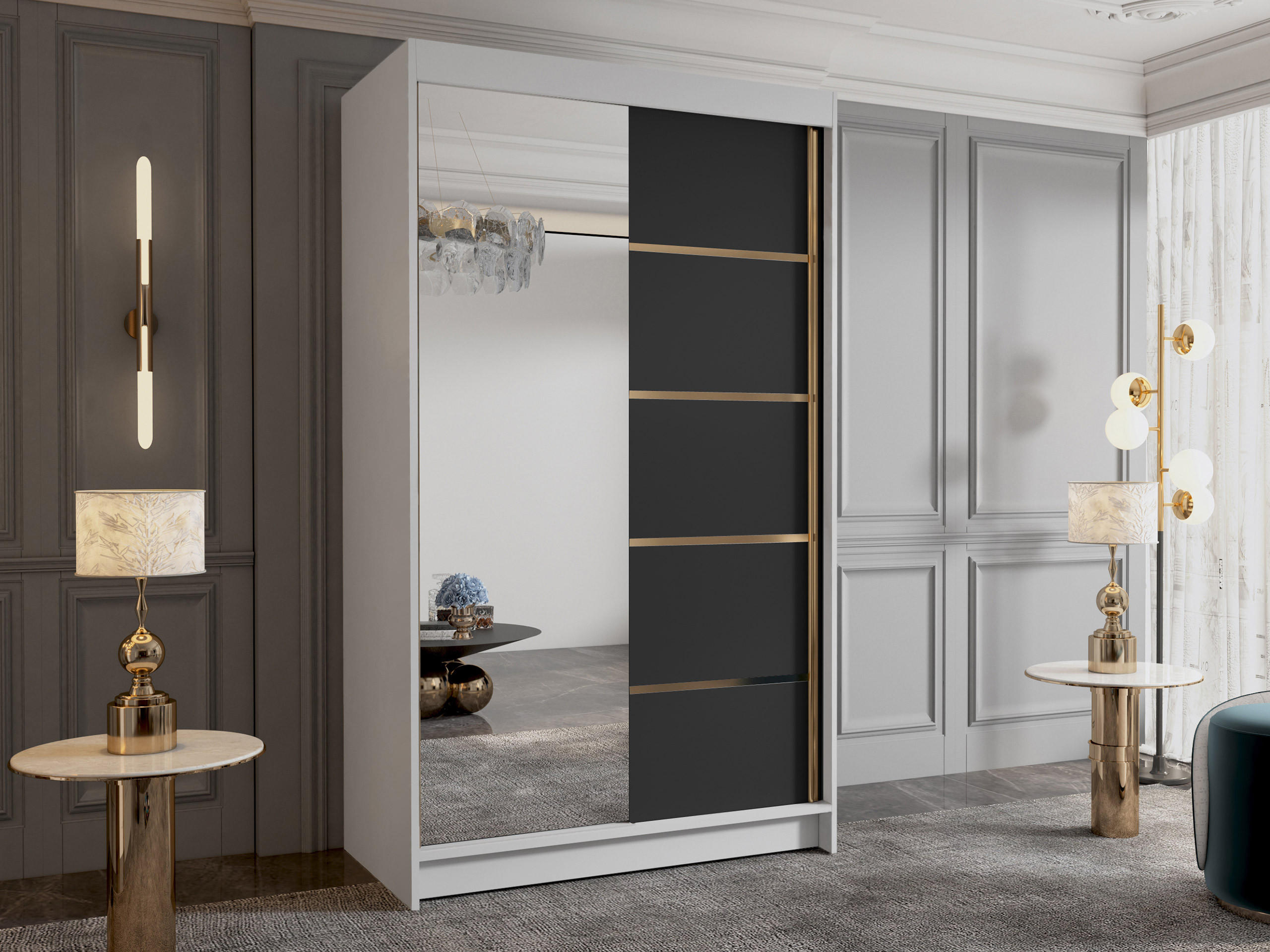 SCHIEBETÜRENSCHRANK Vigo III - Goldfarben/Multicolor, Holzwerkstoff/Metall (100/200/58cm) - MIRJAN24
