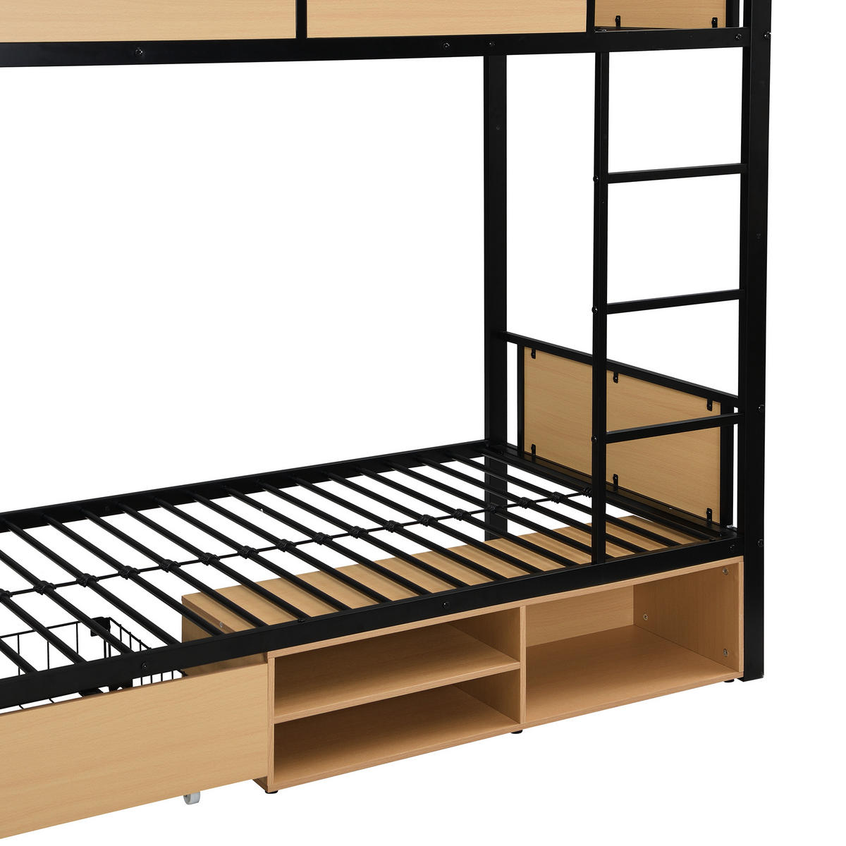 ETAGENBET 90/200 cm Schwarz, Natur - Ahornfarben/Schwarz, Holzwerkstoff/Metall - Raumix