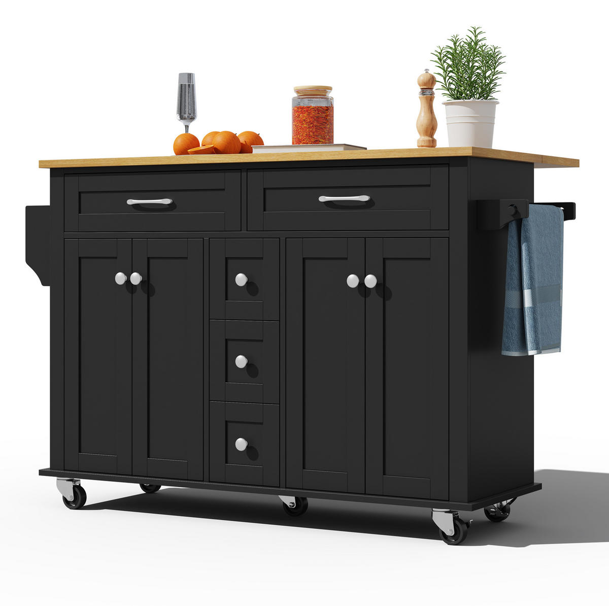 KÜCHENINSEL 140/40(65)/89 cm schwarz/natur mit klappbarer Arbeitsplatte - Schwarz, Holzwerkstoff (140/89/65cm) - OKWISH