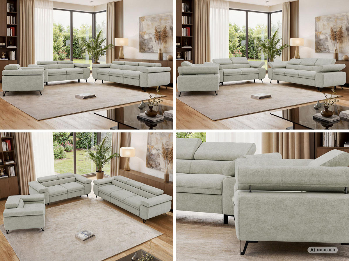 SEDACÍ SOUPRAVA PETER 1+2+3 - Světle šedá Strukturovaná látka - černá/světle šedá, kov/textil (262/76/99cm) - MKS
