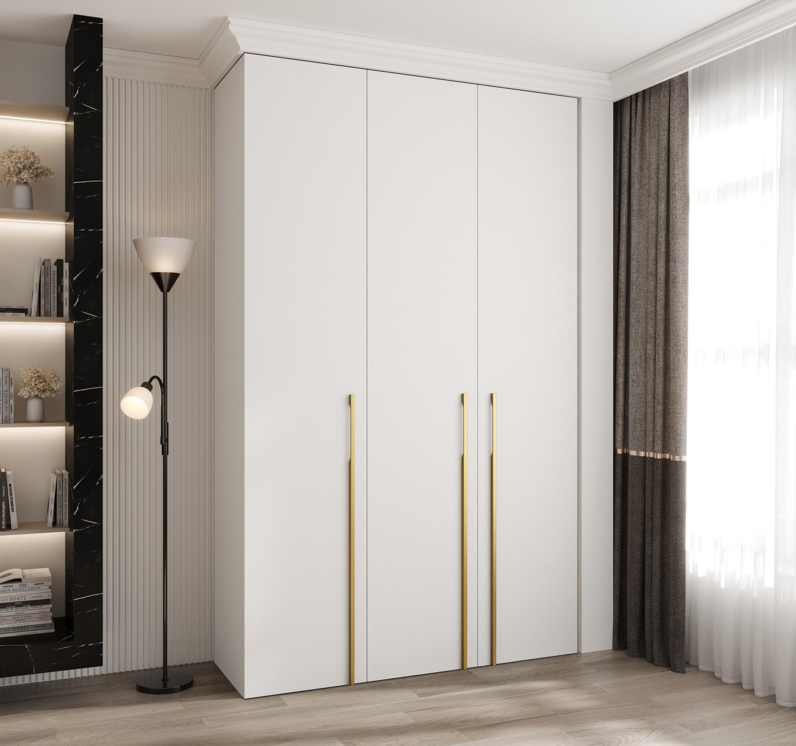 DREHTÜRENSCHRANK 245,5/150/50 3-türig - Goldfarben/Weiß, Holz/Metall (150/245.5/50cm) - Abiks Möbel
