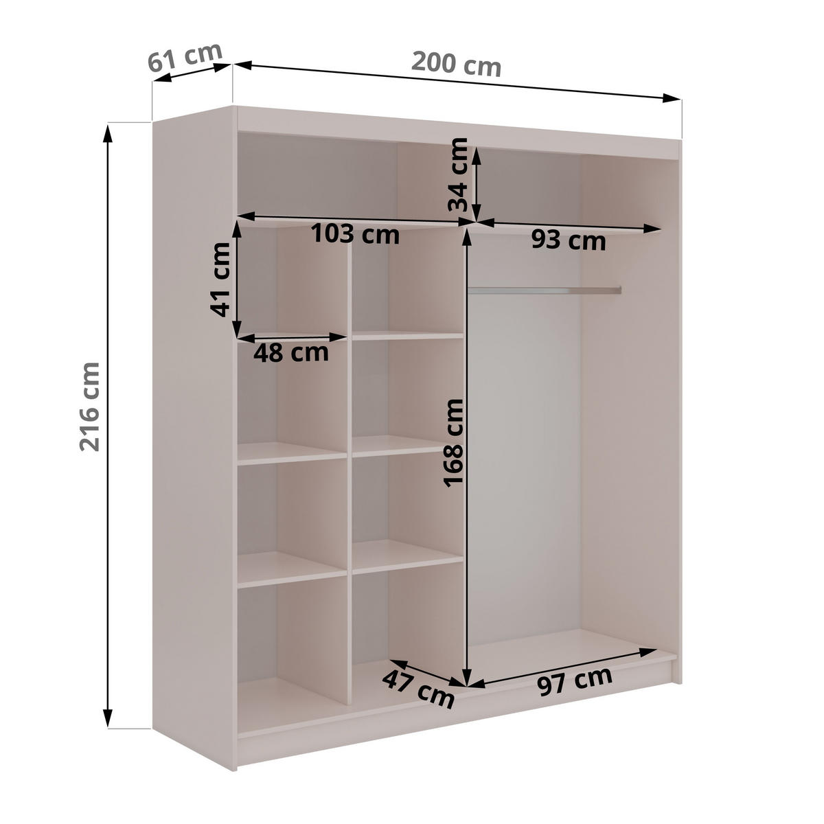 SCHWEBETÜRENSCHRANK mit Lamellen LUMOS - 200 - Kaschmir und Eiche Artisan - Kaschmir/Alufarben, Holzwerkstoff/Metall (200/216/61cm) - MKS