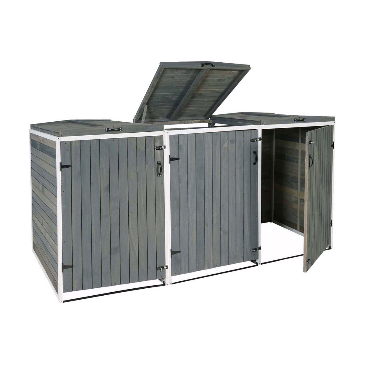 MÜLLTONNENBOX XL 3er-/6er HxBxT 126x237,5x98cm Grau-Weiß Holz - Hellgrau, Holz (237.5/126/98cm) - PROREGAL