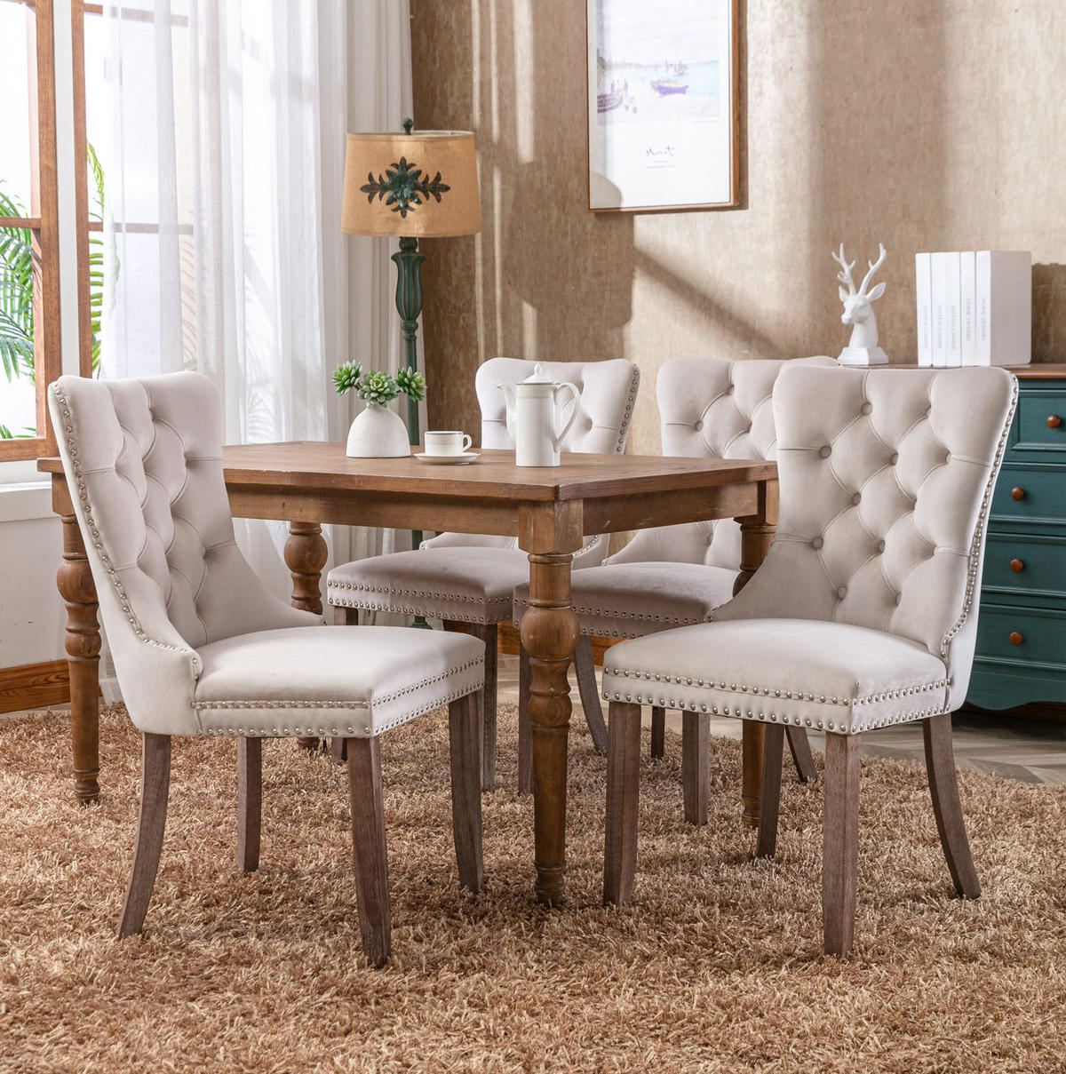 ESSZIMMERSTUHL hohe Rückenlehne Samt Beige - Beige, Holz (50/95/65cm) - Meubliv